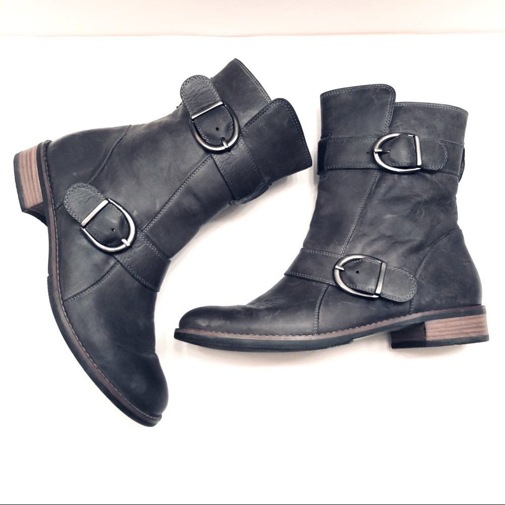 Paul Green Gray Leather Moto Boots size 8.5